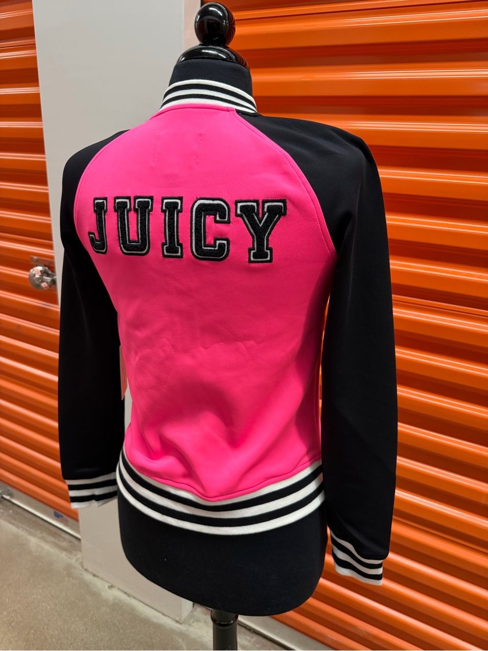 NWT Juicy Couture Women Hot Pink and Black Varsity Jacket Size XS